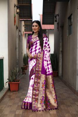 Wine Woven Design Pure Shibori Silk  Saree With Blouse 1
