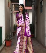 Wine Woven Design Pure Shibori Silk  Saree With Blouse
