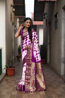 Wine Woven Design Pure Shibori Silk  Saree With Blouse 2