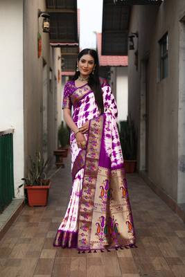 Wine Woven Design Pure Shibori Silk  Saree With Blouse 3