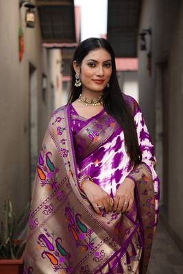 Wine Woven Design Pure Shibori Silk  Saree With Blouse 4