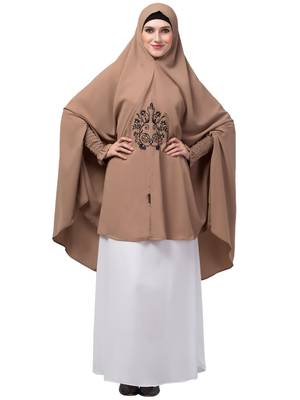 janab e aala embroidered jilbab khimar – beige 1