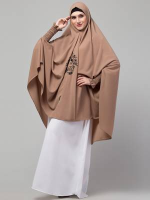 janab e aala embroidered jilbab khimar – beige 3