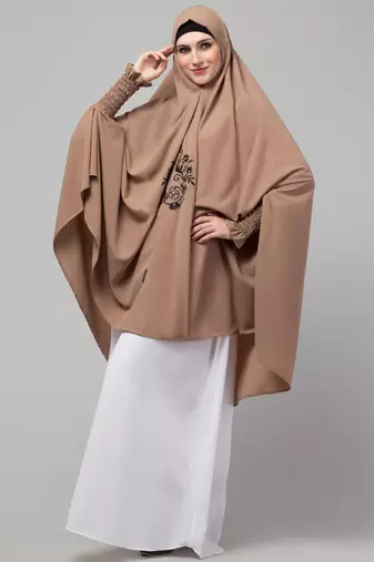 janab e aala embroidered jilbab khimar – beige