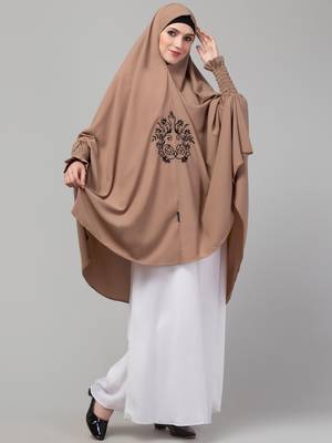 janab e aala embroidered jilbab khimar – beige 4