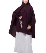 nazneen stretchable nida jilbab khimar - embroidered front, wine, full sleeve
