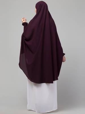 nazneen stretchable nida jilbab khimar - embroidered front, wine, full sleeve 2