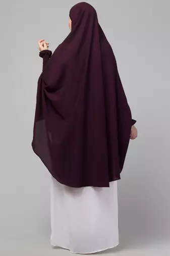 nazneen stretchable nida jilbab khimar - embroidered front, wine, full sleeve