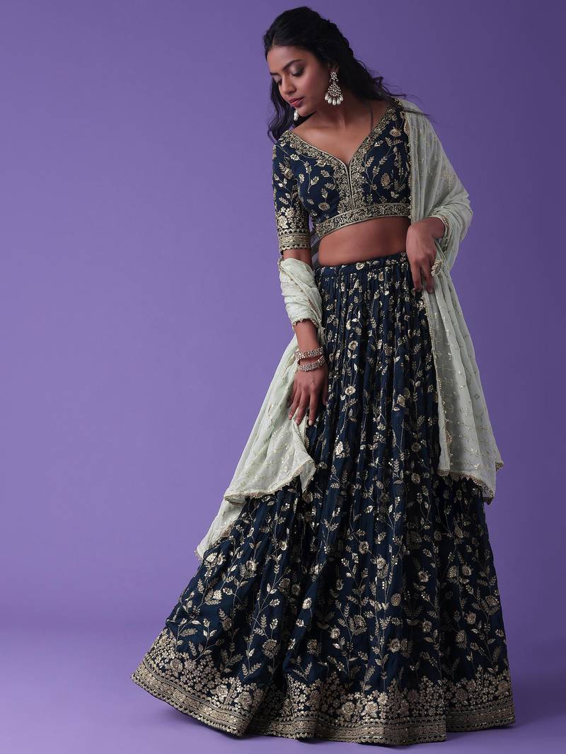 Captivating Blue Sequins Georgette Designer Lehenga Choli