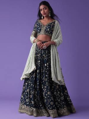 Captivating Blue Sequins Georgette Designer Lehenga Choli 2