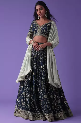 Captivating Blue Sequins Georgette Designer Lehenga Choli