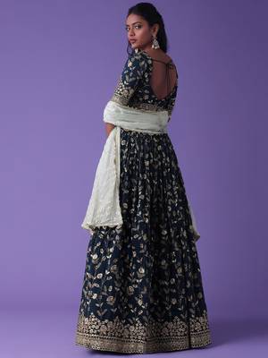 Captivating Blue Sequins Georgette Designer Lehenga Choli 3