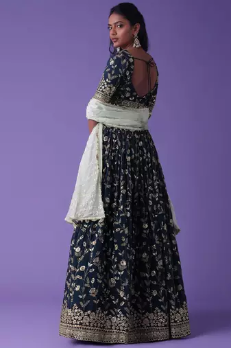 Captivating Blue Sequins Georgette Designer Lehenga Choli