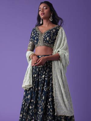Captivating Blue Sequins Georgette Designer Lehenga Choli 4