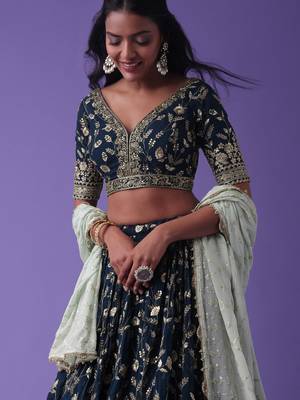Captivating Blue Sequins Georgette Designer Lehenga Choli 5