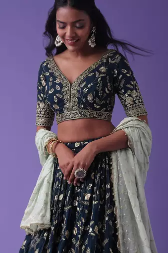 Captivating Blue Sequins Georgette Designer Lehenga Choli
