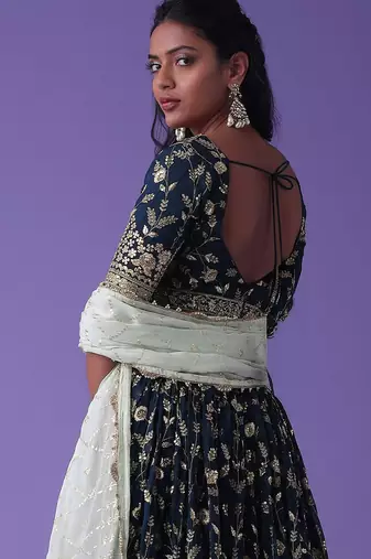 Captivating Blue Sequins Georgette Designer Lehenga Choli
