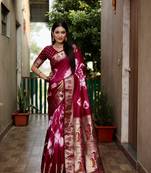 Wine Woven Design Shibori silk blend Saree With Blouse
