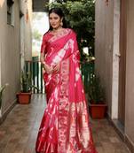 Pink Woven Design Shibori silk blend Saree With Blouse