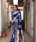 Navy Blue Woven Design Shibori silk blend Saree With Blouse