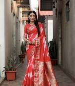 Red Woven Design Shibori silk blend Saree With Blouse