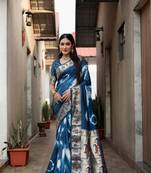 Teal Woven Design Shibori silk blend Saree With Blouse