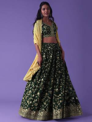  green sequins georgette lehenga set choli with dupatta with dupatta 1