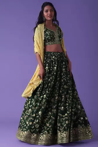 Fabulous Green Sequins Georgette Lehenga Choli With Dupatta