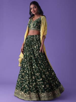  green sequins georgette lehenga set choli with dupatta with dupatta 2