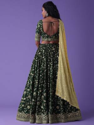  green sequins georgette lehenga set choli with dupatta with dupatta 3