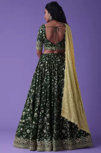  green sequins georgette lehenga set choli with dupatta with dupatta