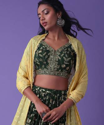  green sequins georgette lehenga set choli with dupatta with dupatta 4