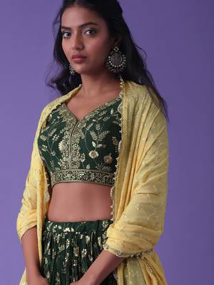  green sequins georgette lehenga set choli with dupatta with dupatta 5
