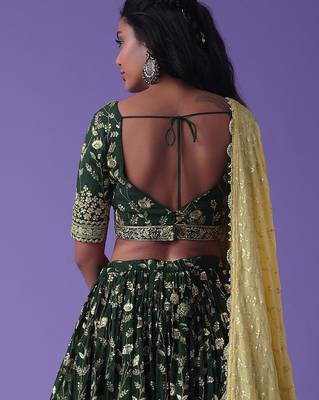  green sequins georgette lehenga set choli with dupatta with dupatta 6