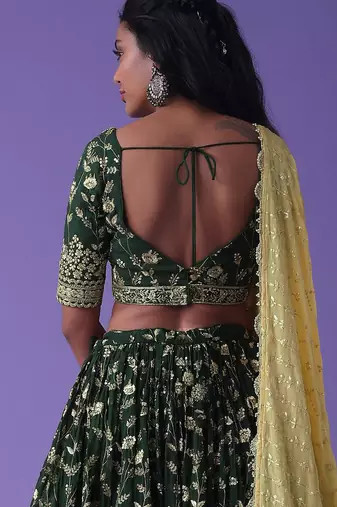  green sequins georgette lehenga set choli with dupatta with dupatta