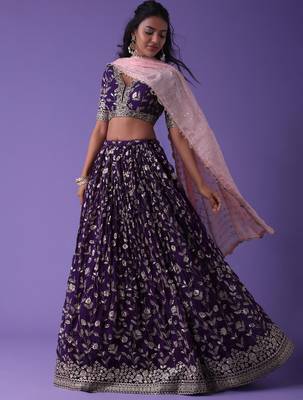 ravishing purple sequins georgette lehenga set choli with dupatta 1
