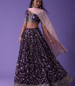ravishing purple sequins georgette lehenga set choli with dupatta