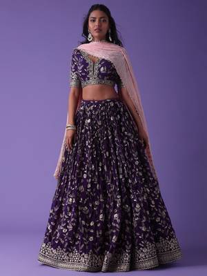 ravishing purple sequins georgette lehenga set choli with dupatta 2