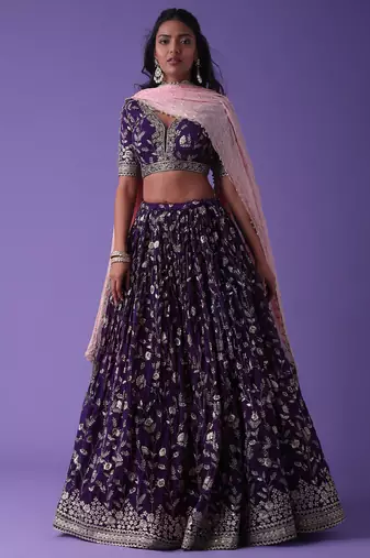 ravishing purple sequins georgette lehenga set choli with dupatta
