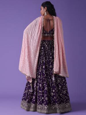 ravishing purple sequins georgette lehenga set choli with dupatta 3