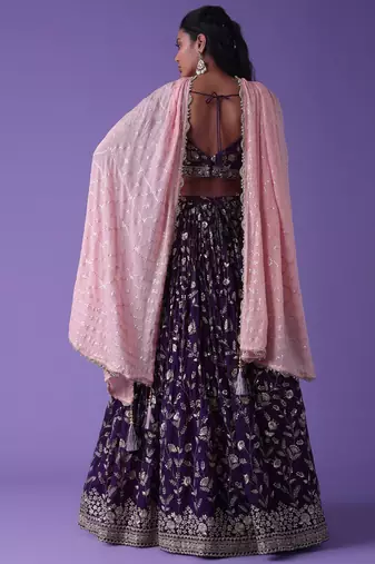 ravishing purple sequins georgette lehenga set choli with dupatta