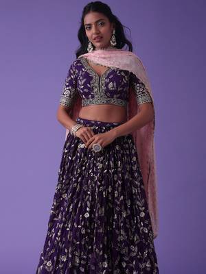 ravishing purple sequins georgette lehenga set choli with dupatta 4