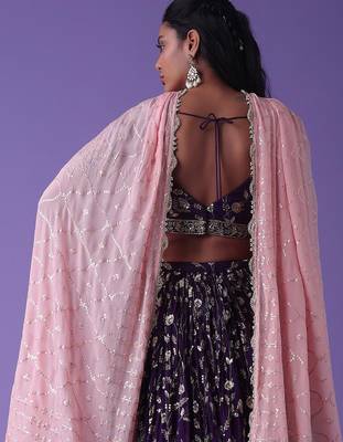 ravishing purple sequins georgette lehenga set choli with dupatta 6