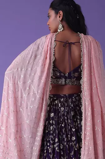 ravishing purple sequins georgette lehenga set choli with dupatta