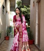 Wine Woven Design Shibori silk blend Saree With Blouse