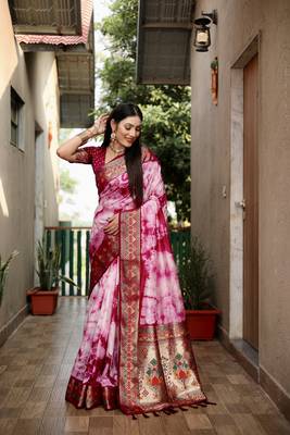 Wine Woven Design Shibori silk blend Saree With Blouse 2