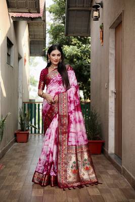 Wine Woven Design Shibori silk blend Saree With Blouse 3