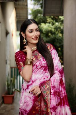 Wine Woven Design Shibori silk blend Saree With Blouse 4