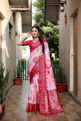 Pink Woven Design Shibori silk blend Saree With Blouse 1