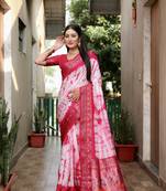 Pink Woven Design Shibori silk blend Saree With Blouse
